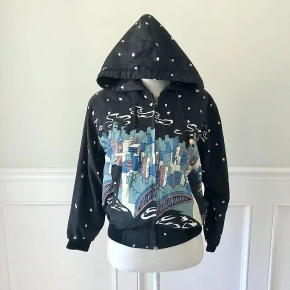 Volleys Sport Cityscape Printed Jacket Windbreaker Hoodie S